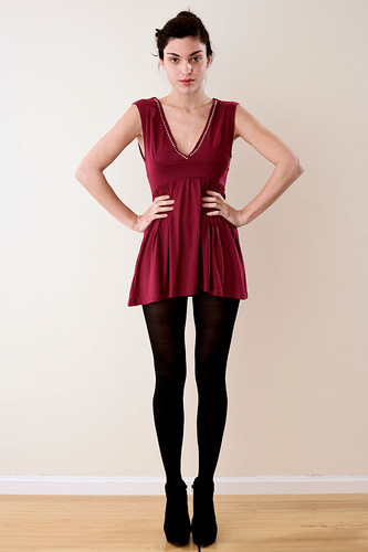 Burgundy V Neck Rhinestone Mini Dress Top S