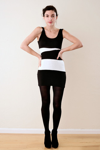 Bodycon Sliced Black White Tank Mini Dress S M