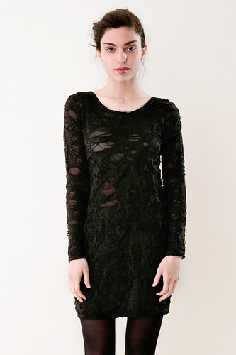Shreded Long Sleeve Mini Dress Black (fits S M L)