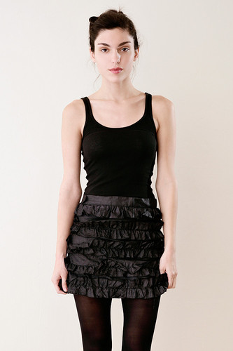 Italian Silk Micro Mini Ruffled Skirt in Black M