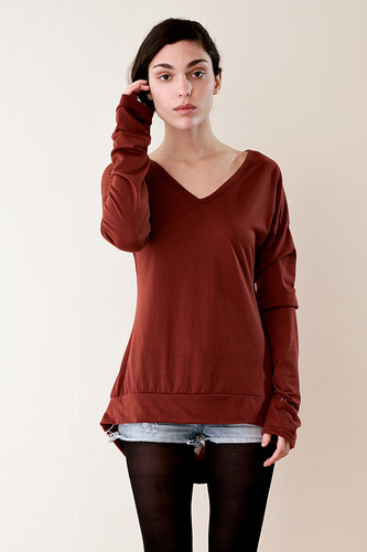 Hi Lo Tee Ultra Long Sleeve V Neck T Shirt One Size