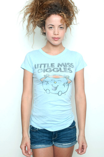 Used Junk Food T Shirt Tee 60/40 Little Miss Giggles BLUE S (15" width)