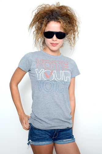 Junk Food T Shirt Tee 50/50 Vote Your Voice HEATHER GRAY L (16" width)
