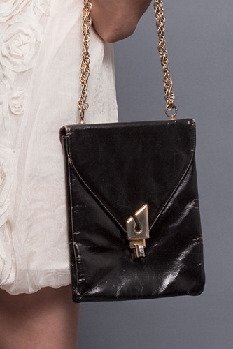Vintage Black Rectangular Small Handbag Purse Bag Gold Hardware Double or Single Chain