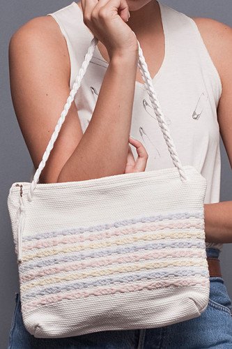 Vintage Woven White Pastel Fabric Bag Purse Tote