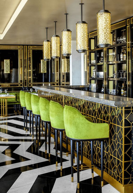 gold and green hotel decor must have bins
