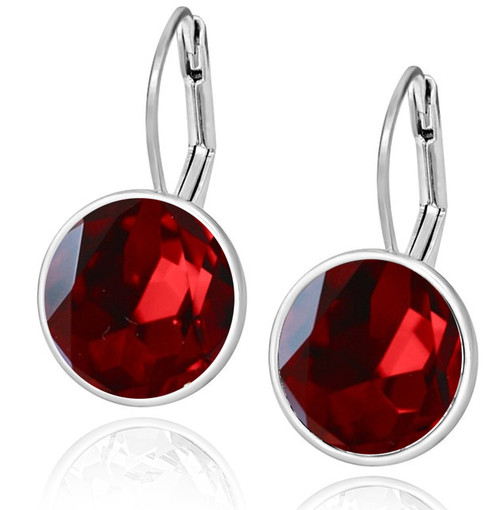 Swarovski Garnet Red Crystal Lever Back Drop Earrings Garnet Swarovski Crystal Leverback In Br