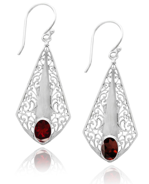 Sterling Silver 925 Lace Drop Garnet Earrings