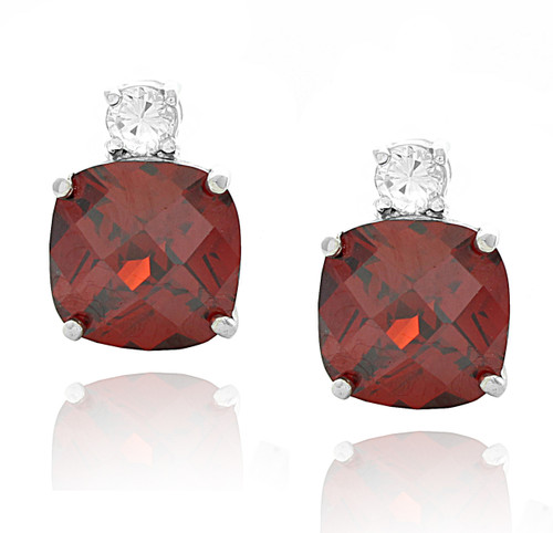 Sterling Silver 925 Square Cushion Cut Round Cubic Zirconia Stud Sterling Silver Cushion Cut Red Ruby Cubic Zirconia Stud Earrings