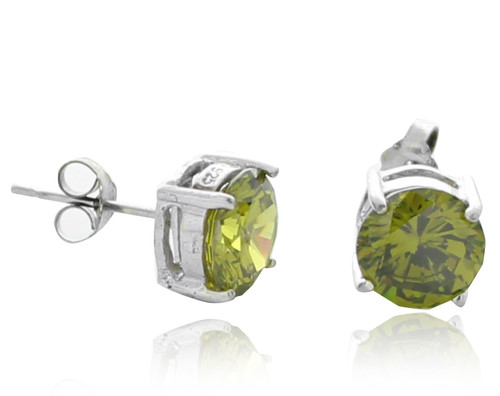 8mm G Olive Green Round Set Cz Stud Earrings Artune Jewelry Online Green Cz Stud Earrings