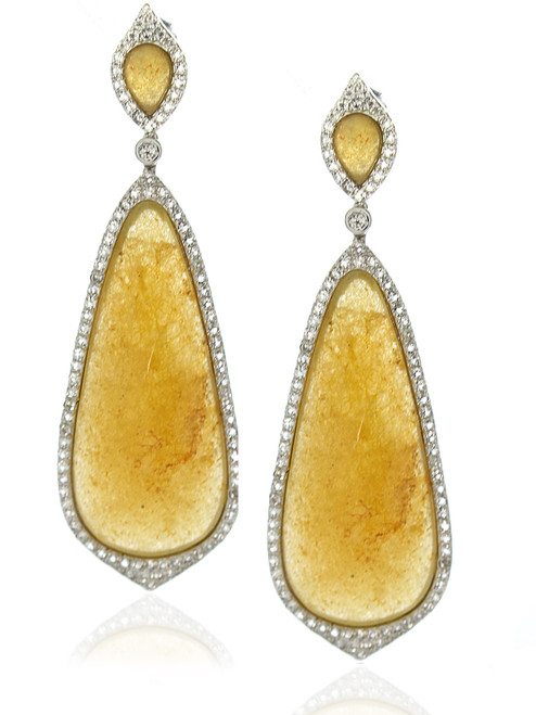 Jade Pave White Topaz Pear Shape Drop Earrings Yellow Jade Pave White Topaz Pear Shape Drop Earrings