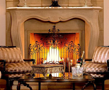 The Parc stone mantel shown with facing.