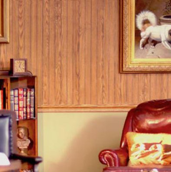Highland oak beaded interior wall paneling.