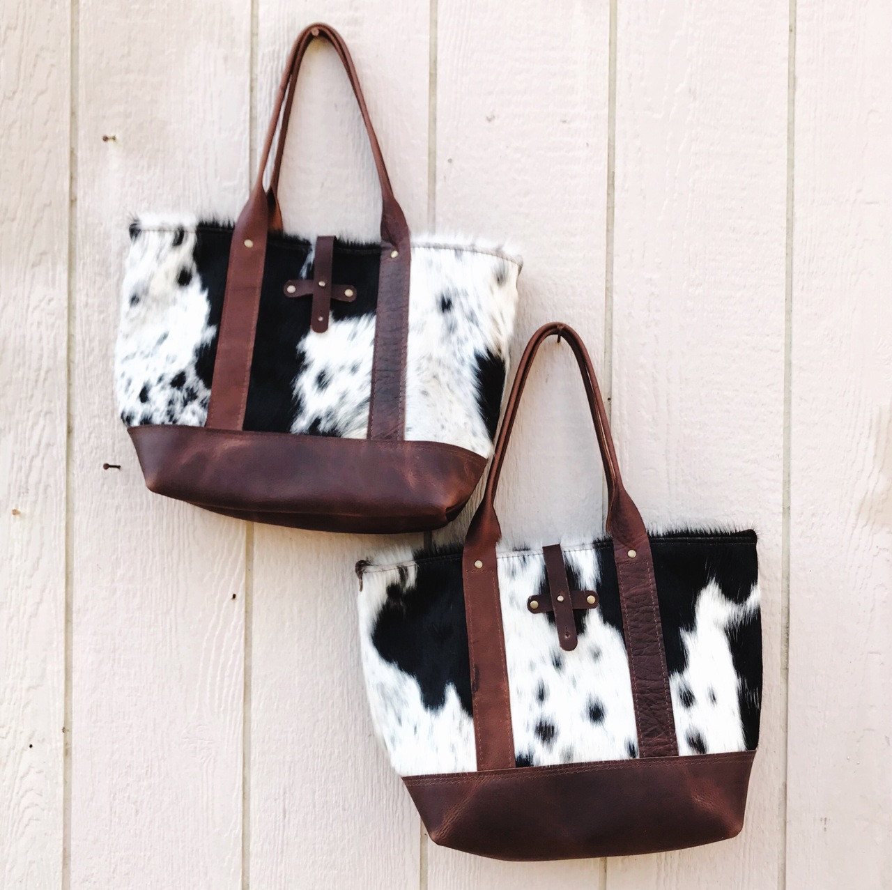 Cowhide leather outlet tote