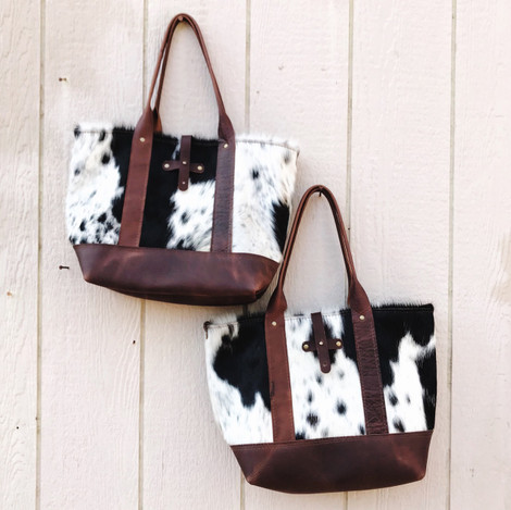 Leather Tote with Cowhide