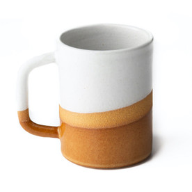 orange and cream ceramic mug