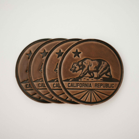 California Flag with Bear - Leather Coasters