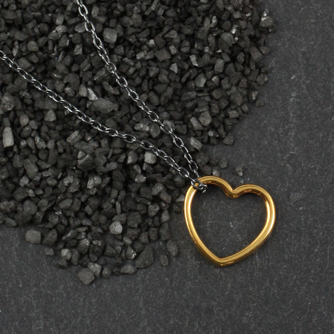 Gold Open Heart Necklace on Black Chain 
