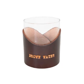 Leather Rocks Glass - Brown Water