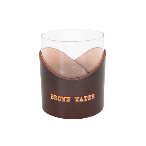 Leather Rocks Glass - Brown Water