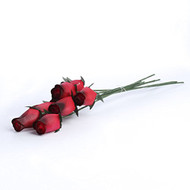 Realistic Bouquet of 8 Wire Stem Shades of Red Roses in Cellophane Sleeve - S...