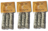 3 x New Age Smudges and Herbs California Mini Sage Wands, 4-Inch, White, Pack of 3