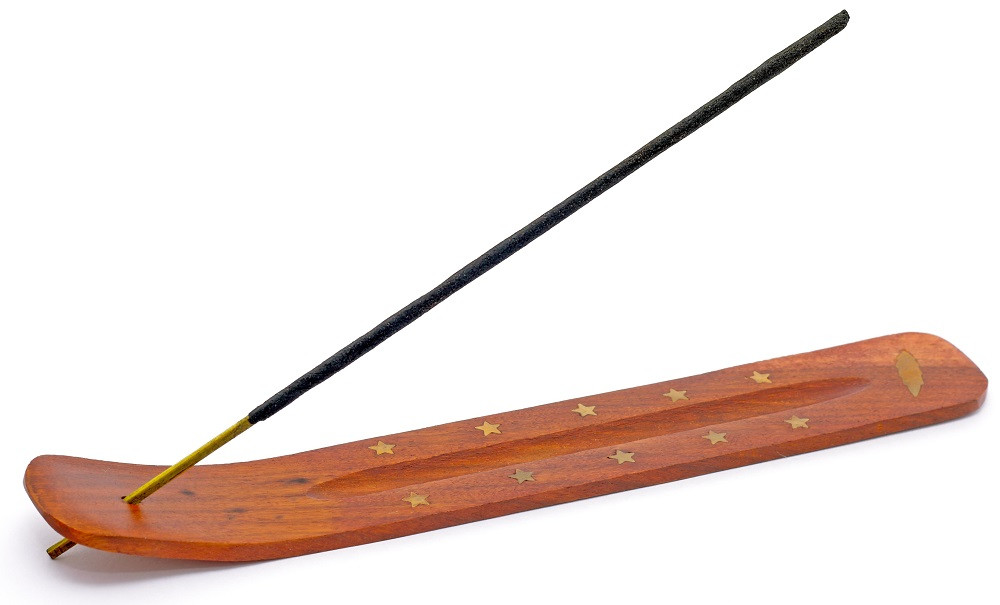 Wooden Incense Holder for Sticks with Inlays of Brass 10 inches Long Assorted Styles