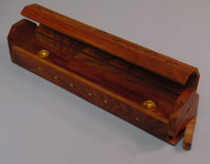 Wooden Coffin Incense Burner - Vines 12" - Brass Inlays - Storage Compartment