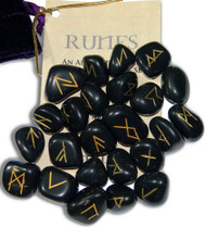 Starlinks Black Agate Gemstone Runes with Velvet Pouch and Instruction Pamphlet