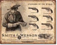 Smith and Wesson Revolvers Standard of the World Distressed Retro Vintage Tin Sign