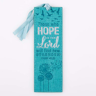 Christian Art Gifts  Teal Faux Leather Bookmark | Hope In The Lord - Isaiah 40:31 Bible Verse Inspirational Bookmark for Women w/Satin Ribbon Tassel