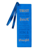 Christian Art Gifts  Blue Faux Leather Bookmark | Trust In The Lord - Proverbs 3:5 Bible Verse Inspirational Bookmark for Women w/Satin Ribbon Tassel