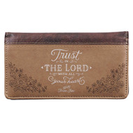 Checkbook Cover for Women & Men Trust in The Lord Christian Brown Wallet, Faux Leather Christian Checkbook Cover for Duplicate Checks & Credit Cards - Proverbs 3:5-6