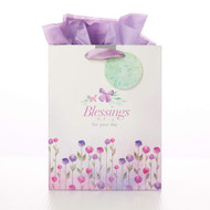 Christian Art Gifts Purple Floral Gift Bag Set | Blessings for Your Day Deuteronomy 16:15 Bible Verse | Medium Gift Bag with Tissue Paper for Women