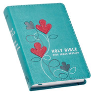 KJV Holy Bible, Compact Bible - Aqua and Red Faux Leather Bible w/Ribbon Marker, Red Letter Edition, King James Version