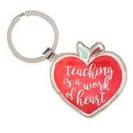 Teacher Appreciation Keychain w/Touching Message -"Teaching is a Work of the Heart" ? Enameled Charm Bible Verse Colossians 3:23, Red Heart Shaped Apple Charm Key Ring
