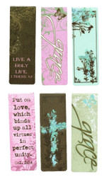 Christian Art Gifts Set of 6 Vintage Floral Grace Inspirational Magnetic Bible Verse Bookmark with Scripture, Size Small 2.25" x .75"