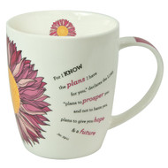 Bible Verse Mug for Women | Flower Power Scripture Mug w/Pink Daisy ? ?I Know The Plans? Jeremiah 29:11 Mug | Inspirational Coffee Cup & Christian Gift (12 oz Ceramic Cup)