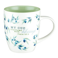 My Cup Overflows with Blessings Mug ? Olive Branch Coffee Mug w/Psalm 23:5, Bible Verse Mug for Women and Men ? Inspirational Coffee Cup and Christian Gifts (13-ounce Ceramic Cup)