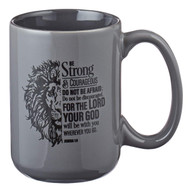 Christian Encouragement Gifts for Men - Be Strong & Courageous Coffee Cup w/Joshua 1:9 Scripture Verse Grey Coffee Mug for Men (14-Ounce Ceramic)