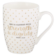 Strength & Dignity Proverbs 31:25 Ceramic Christian Coffee Mug for Women and Men - Inspirational Coffee Cup and Christian Gifts (12-Ounce Ceramic Cup)