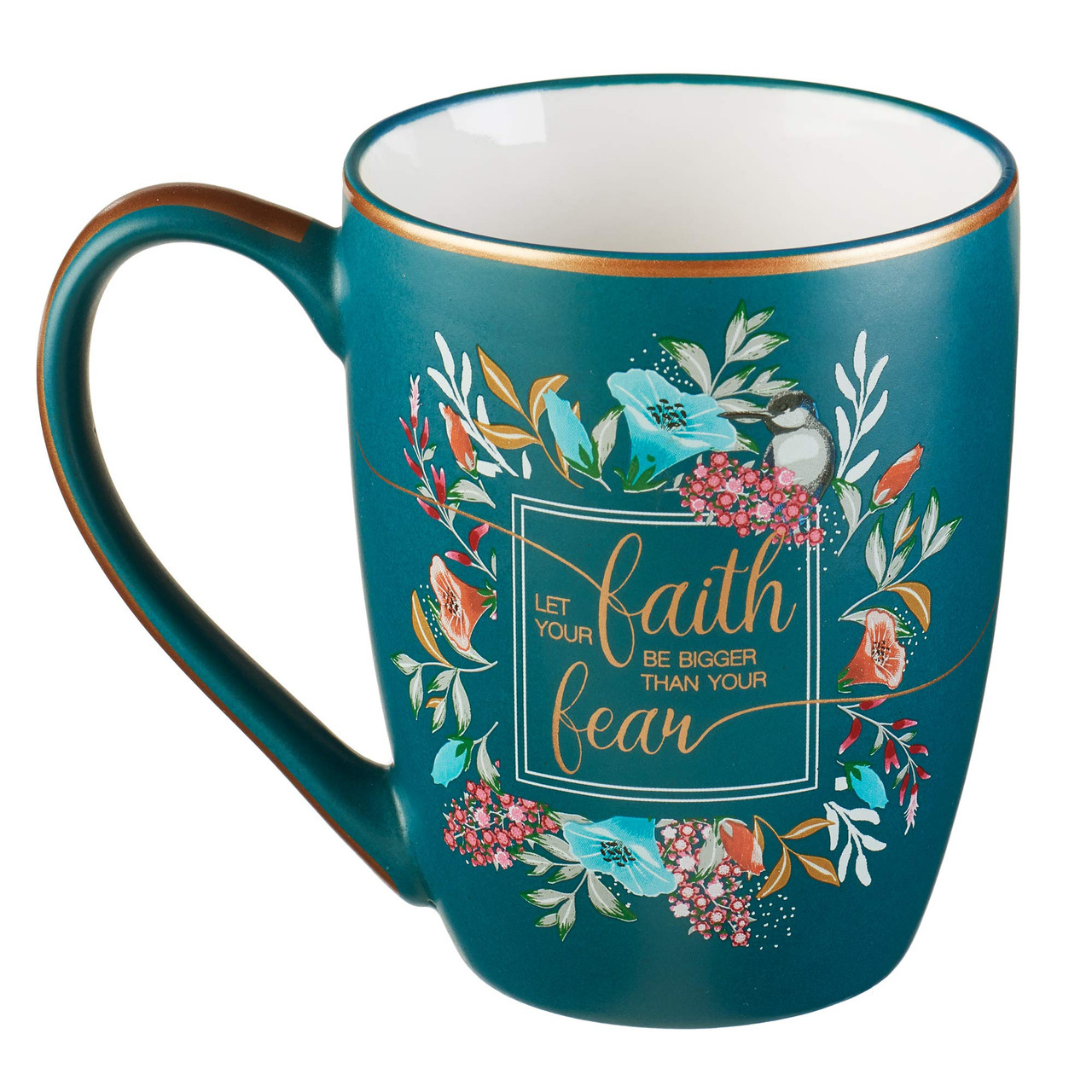 Bible Verse Mug ? Floral Faith Mug for Women & Men, Ceramic Coffee Mug  w/Gold Trim & Calligraphy ? Mug, 12 oz (Faith) - Atharva