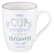 Overflows With Blessings Psalm 23:5 Ceramic Christian Coffee Mug for Women and Men - Inspirational Coffee Cup and Christian Gifts (12-Ounce Ceramic Cup)
