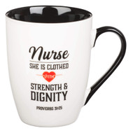 Nurse Strength & Dignity Proverbs 31:25 Ceramic Christian Coffee Mug for Nurses - Inspirational Coffee Cup and Christian Gifts (12-Ounce Ceramic Cup)