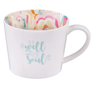 Inspirational Coffee Mug | Well With My Soul in Abstract Floral | Ceramic Coffee Cup 13oz