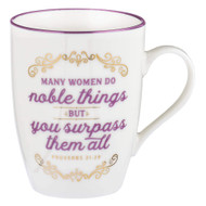Noble Things Proverbs 31 Woman Ceramic Christian Coffee Mug for Women ? Purple and Gold Inspirational Coffee Cup and Christian Gifts (12-Ounce Ceramic Cup)