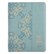 Christian Art Gifts Hope and A Future Jeremiah 29:11 Zippered Blue Faux Leather Padfolio/Portfolio Folder Notepad with Single Pen with Highlighter Tip for Notes