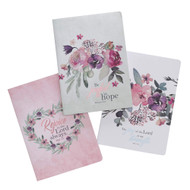 Christian Art Gifts Floral Pink/Purple Notebook Set | Be Joyful in Hope - Romans 12:12 Bible Verse | Inspirational Large Notebooks for Class/Study/Sermon Notes, Journaling, Personal To-Do List