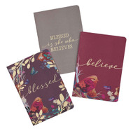Blessed Is She Notebook Set in Eggplant, Burgundy and Grey with Gold-Foil Accents
