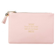 Trust in The Lord Proverbs 3:5 Pink Faux Leather Zippered Pouch | Minimalist Women?s Clutch Purse for Smart Phones Travel Makeup Personal Supplies Toiletries Cosmetics Pencils